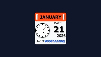 Date and day illustration. 21 January month Wednesday visual. 2026 calendar and creating a stunning illustration.