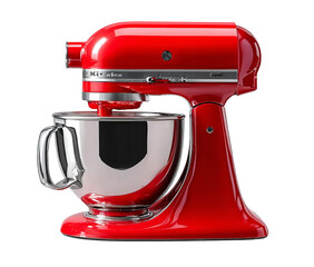 Red Stand Mixer with Stainless Steel Bowl isolated on a transparent background