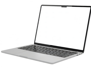 Modern laptop with open screen isolated on transparent background