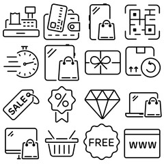 Shopping and E-commerce Essentials Icon Set Outline Style (Part 4)