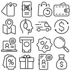 Shopping and E-commerce Essentials Icon Set Outline Style (Part 5)