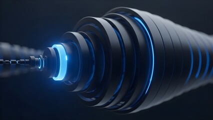 Abstract visualization of a futuristic energy conduit, showcasing a vibrant blue glow within dark concentric rings, symbolizing advanced data transfer and technological innovation