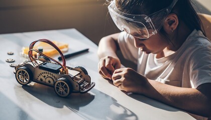 Children Engaged in Hands On STEM Education Building a Robot Car