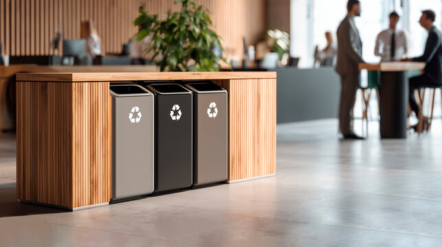 Eco-friendly office waste sorting system for green business and ESG communication.