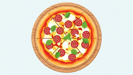 Deliciously Sliced Pepperoni Pizza on a Wooden Board – A Mouthwatering Illustration of Classic Italian Fast Food Ready to Eat