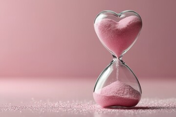 Romantic Heart-Shaped Hourglass with Pink Sand Symbolizing Love and the Passage of Time