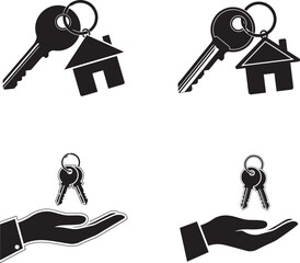 Real estate and property ownership icons with keys and hands