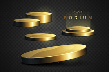 Gold Luxury Podium Vector 3D Pedestal Stage Platform for Product Display Showcase Golden Stand on Transparent Background