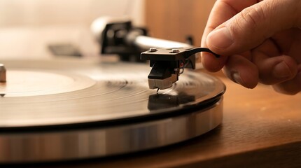 Hand Placing Needle on Vinyl Record