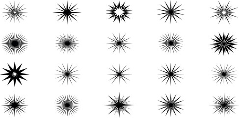Collection of various starburst designs in black and white