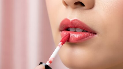 Naklejka premium Applying a touch of pink lipstick