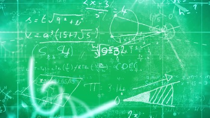 Animation of scientific formulas written on a board with geometric shapes - Powered by Adobe