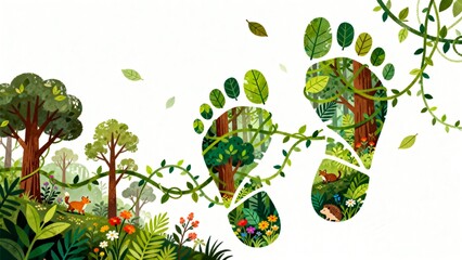 Footprints in a forest with animals