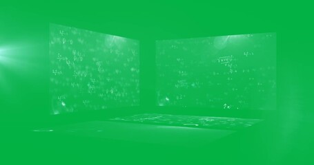 Animation of three boards with scientific formulas written in chalk on a blue background - Powered by Adobe