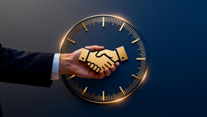 Handshake symbol on clock background