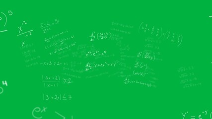 Animation of glowing mathematical equations handwritten in white floating in hypnotic motion - Powered by Adobe