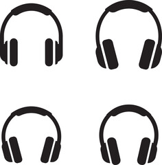 Four black headphones on a white background