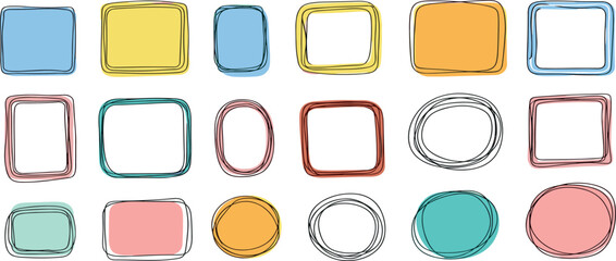 A collection of various colorful shapes and frames displayed on a white background