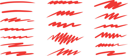 Collection of Red Scribbles and Squiggles on White Background