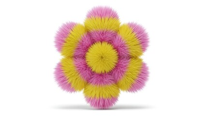 Fluffy floral sphere artwork in pink and yellow hues presented against a seamless backdrop