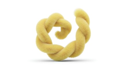 Fluffy Twisted Form: An Abstract Yellow Spiral on a Clean White Background Scenery