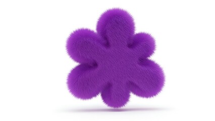 Fluffy purple abstract star rendering on white background, whimsical shape and texture, bright