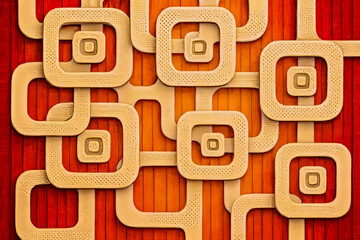 Retro style abstract background of layered beige rounded square patterns