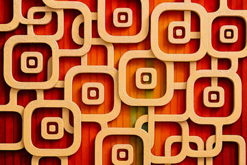 Abstract pattern of rounded beige and orange geometric square shapes