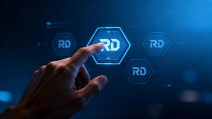 Hand interacting with digital RD icons