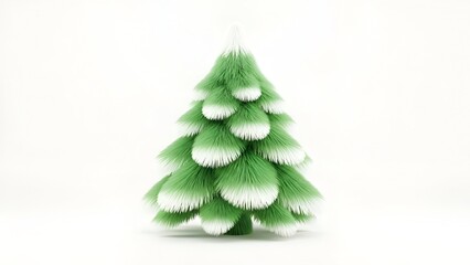 Minimalist green and white fuzzy textured christmas tree isolated on pure white background