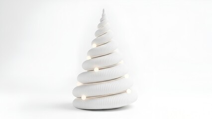 Modern minimalist christmas tree sculpture with spherical lights on plain backdrop