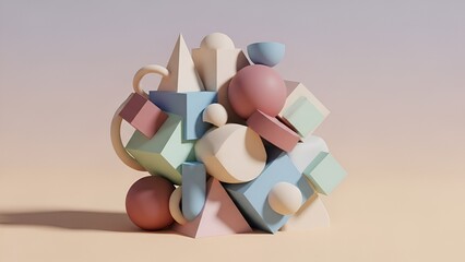 Pastel geometric shapes creating an artful abstract composition with smooth lighting creating a
