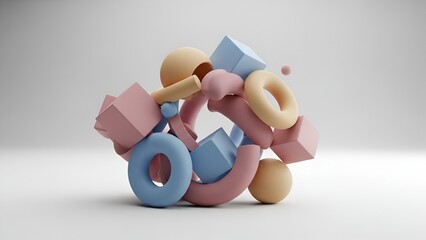 Pastel Geometric Shapes in Dynamic Composition with Soft Lighting and Modern Aesthetics