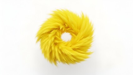 Vibrant Yellow Feather Wreath on White Background Showcasing Abstract Circular Design and Brightness