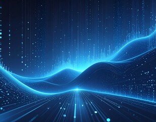 Glowing blue digital abstract of undulating lines and light