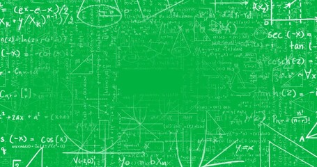 Animation of mathematics drawings and formulae on black background - Powered by Adobe