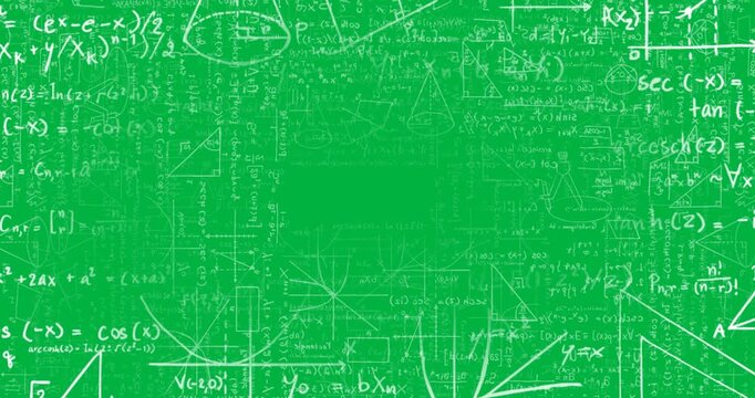 Animation of mathematics drawings and formulae on black background