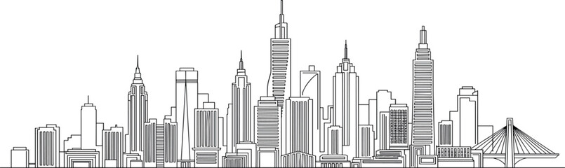 Cityscape illustration featuring modern skyscrapers and urban landscape from a distant viewpoint