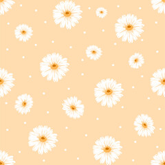 Seamless floral pattern on soft beige background. Ideal for fabric, wallpaper, stationery, packaging, nursery, and gentle decorative designs.