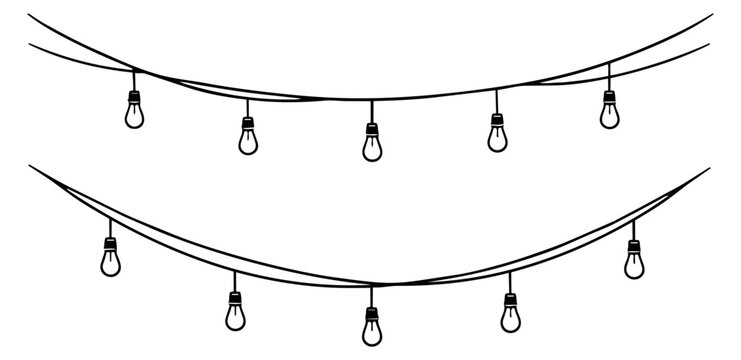 Hand drawn line art string lights set featuring suspended light bulbs for festive decoration