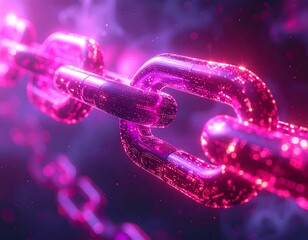 Glowing digital chain links floating against a smoky background