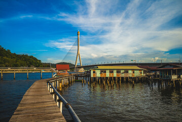 Sungai Kebun Bridge and Kampong Ayer in Bandar Seri Begawan, Brunei