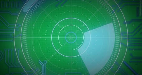 Animation of scope scanning with blue computer circuit board elements - Powered by Adobe