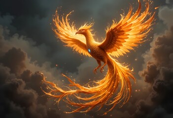 Rebirth and Hope: Glowing Phoenix Rising from the Ashes