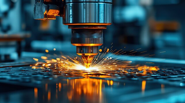 Close - up of CNC Laser Cutting Machine with Spark Emission