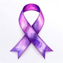 Purple ribbon, watercolor effect, on white. Symbol of awareness and support