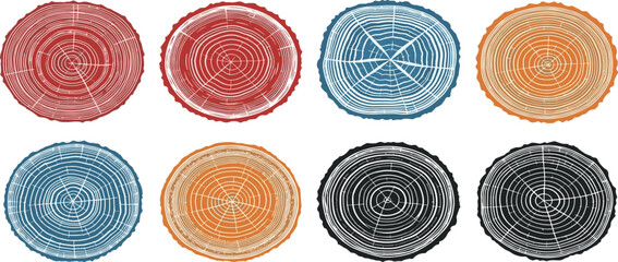 A collection of colorful, intricately designed circular patterns arranged in a grid on a white background viewed from directly above.