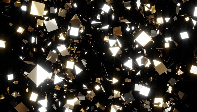 Golden confetti falling on black background luxury　黒背景に舞い散る銀色の紙吹雪のデジタルイラスト