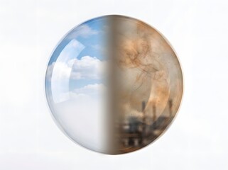 Clean And Polluted Air Bubble Climate Change Concept