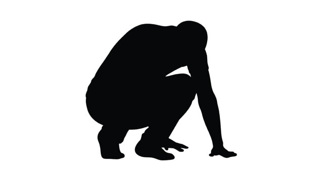 Silhouette of a person crouching on white background